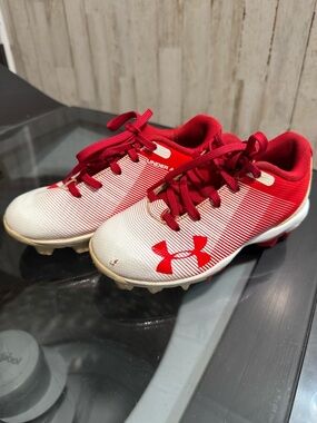 Under Armour Red and White Kids' Baseball Cleats